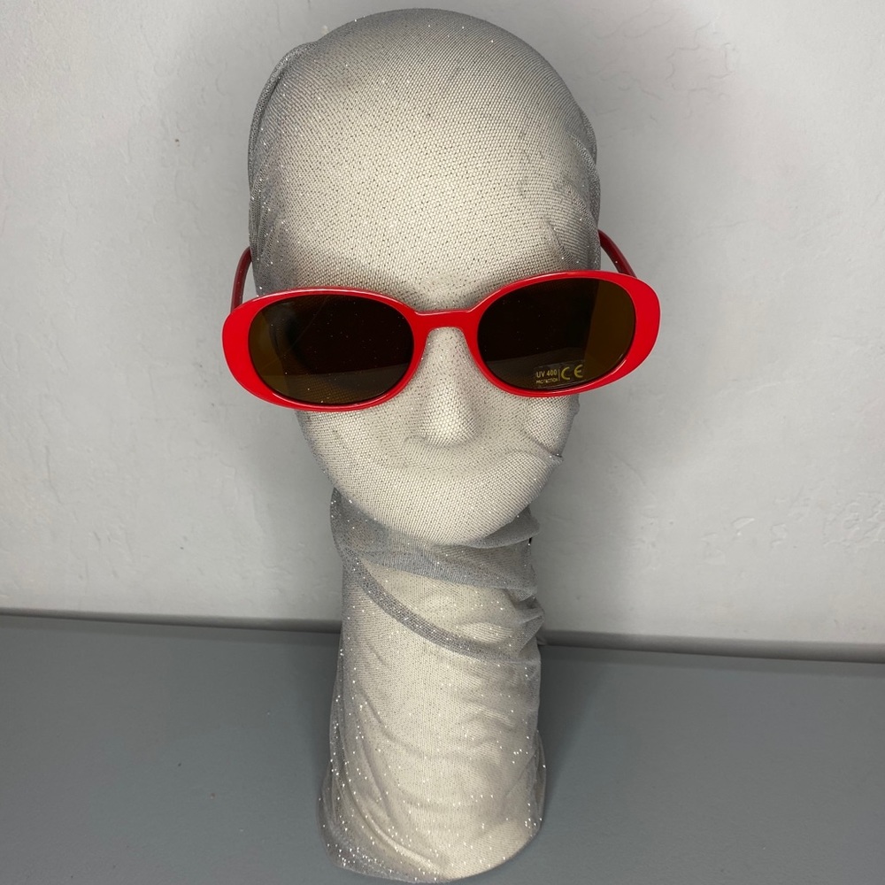 Red Slim Oval Sunglasses
